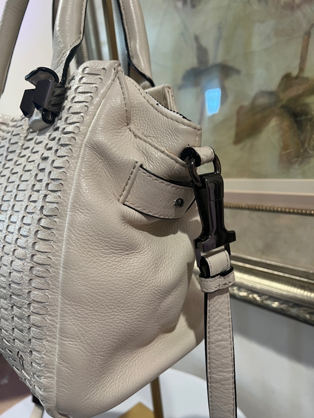 Elliott Lucca Cream Woven-Texture Satchel Crossbody Bag - Picture 4 of 17